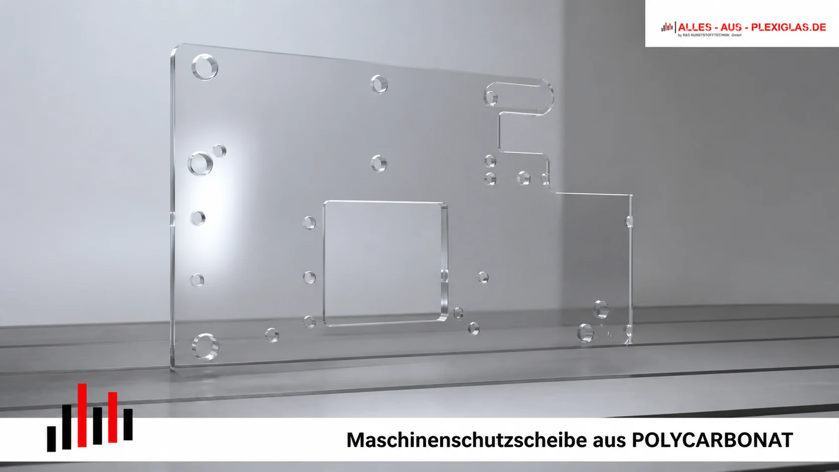 Maschinenschutzscheibe aus Polycarbonat – CNC-gefräst mit Bohrungen und Aussparungen für den Maschinenbau